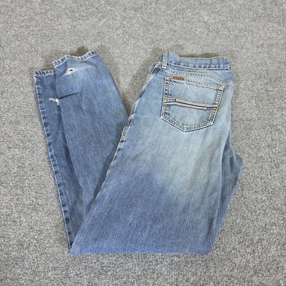 Ariat M2 Relaxed Boot Cut Jeans Mens 34x36 Actual 34x32 Blue Distressed